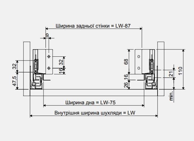 Комплект висувних шухляд Matrix Box S Slim до 35 кг з доводчиком 84 х 400 мм білий 51411703 514.11.703 фото