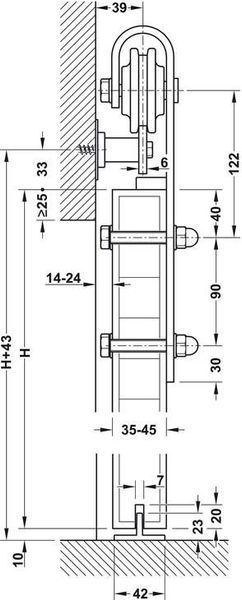 Комплект фурнитуры Slido D-Line42 100S для 1 дверного полотна 2.5 м, сталь цвет черный 941.32.004 фото