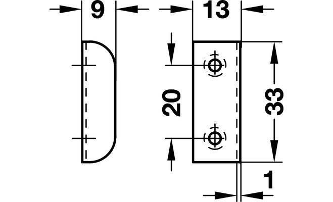 Ответная планка к замку SYMO 9 х 13 х 33 мм сталь никелированная 239.40.703 фото