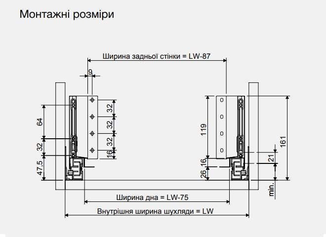 Комплект выдвижных ящиков Matrix Box S Slim до 35 кг с доводчиком 135 х 500 мм белый 51413705 514.13.705 фото