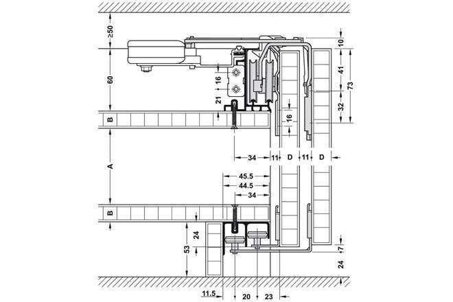 Комплект фурнітури Slido F-Line43 70A для 2-х дверних полотен 19 мм 40235000 402.35.000 фото