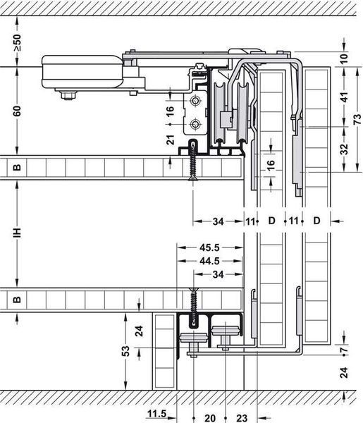 Комплект фурнітури Slido F-Line43 70A для 2-х дверних полотен 24 мм 40235001 402.35.001 фото